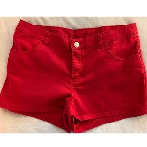 Red jean shorts